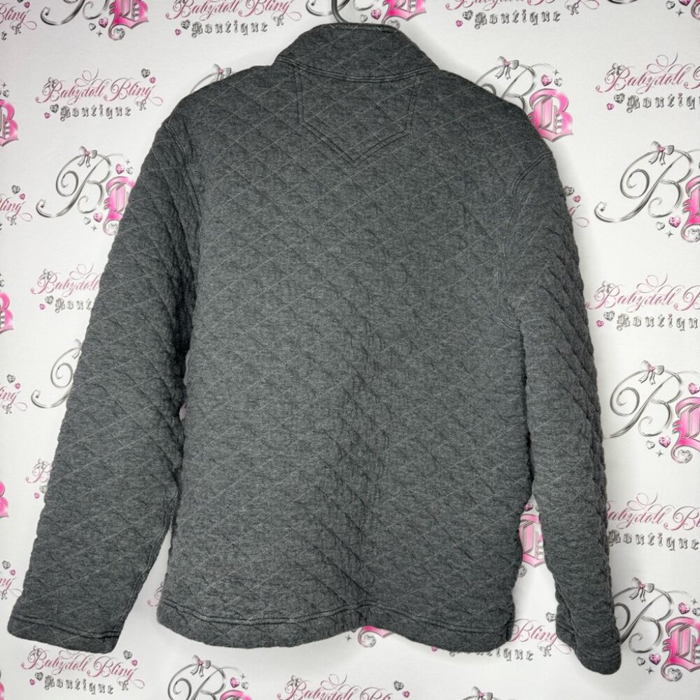 Eddie Bauer jacket pull over quilted sweater grey logos comfy thick warm quilt - Picture 2 of 10